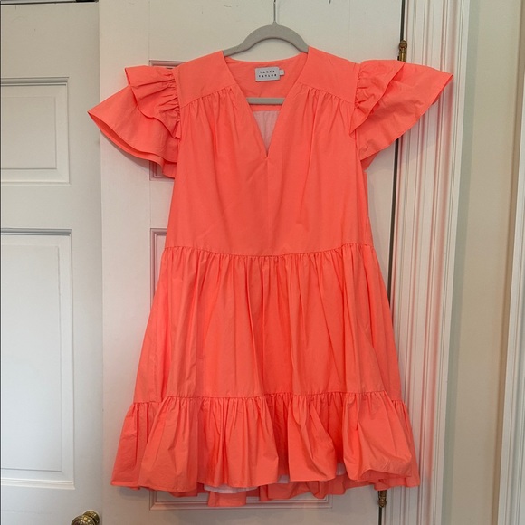 Tanya Taylor Vibrant Coral Flutter Sleeve Dress - Picture 1 of 1